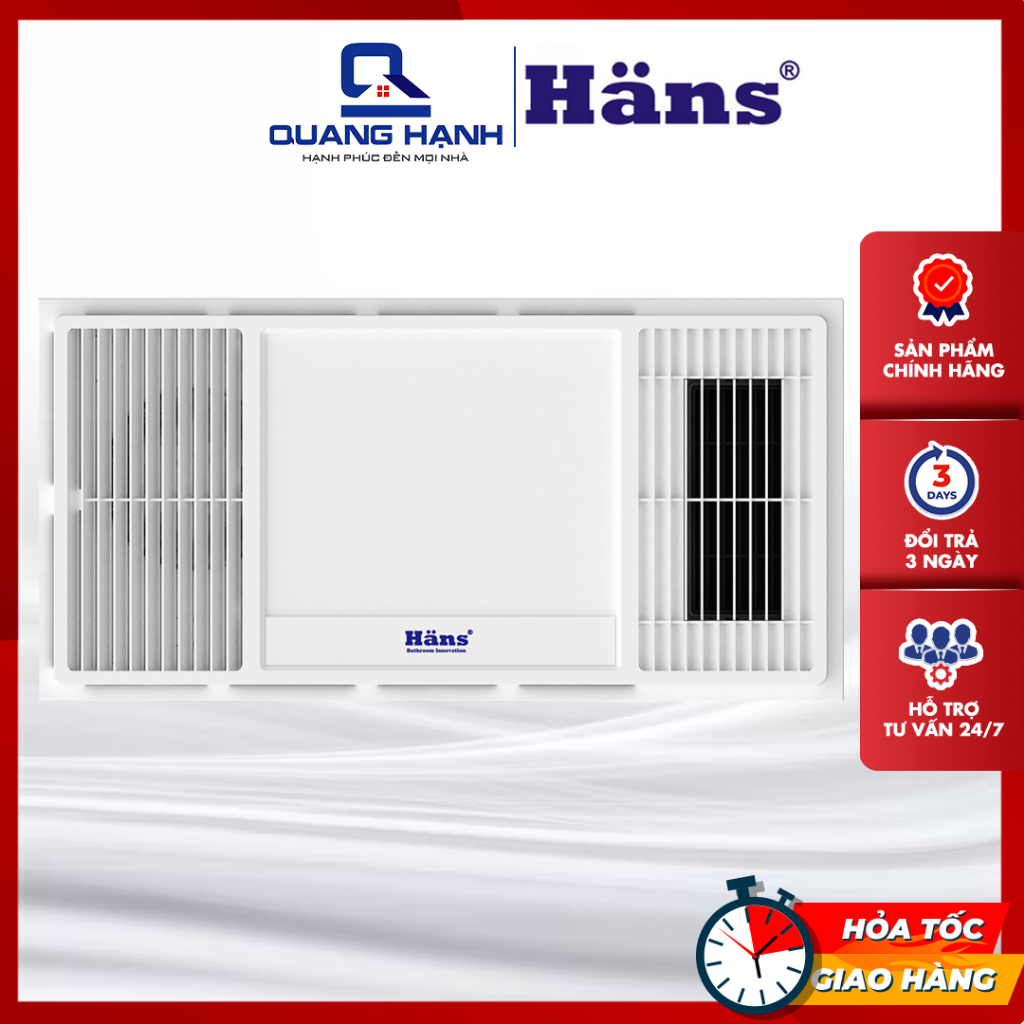 Quạt thổi sưởi âm trần đa năng Hans HA2 - Sưởi ấm, gió mát, thông gió hút mùi và chiếu sáng