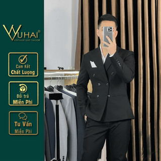 Bộ Vest Nam 6 Cúc Màu Đen Dáng Hàn Quốc, Chất Liệu Chéo Hàn Cao Cấp, Áo Vest 2 Lớp Thoáng