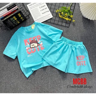 Mcbb 24-49 kg 100% vải cotton bộ quần áo bé xinh gái áo thun bé gái quần short đùi áo phông set đồ bộ cộc tay cho bé gái