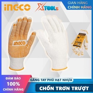 Găng tay bảo hộ lao động dệt kim phủ hạt nhựa PVC INGCO 58g/đôi bao tay cotton thoáng khí chống trơn trượt độ bám cao