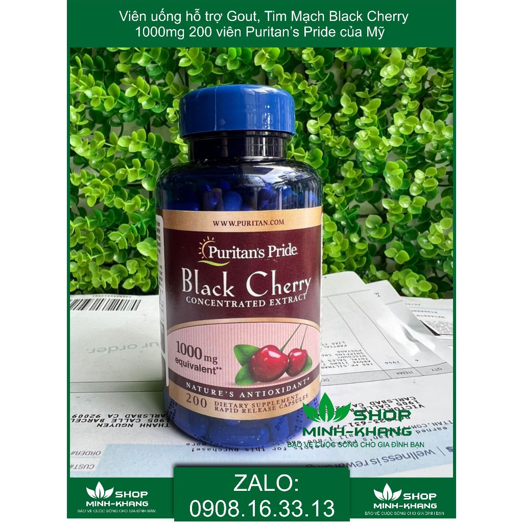 (BILL HÃNG)Viên uống hỗ trợ Gout, Tim Mạch Black Cherry 1000mg Puritan’s Pride của Mỹ