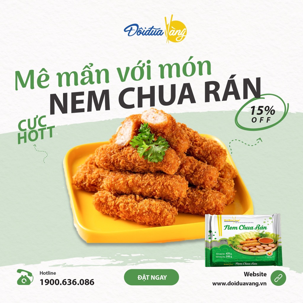 Nem Chua Rán Hà Nội Đôi Đũa Vàng Dèo Mềm Đậm Vị Thịt Giòn Tan Ngon Miệng, Món Ăn Vặt Cho Gia Đình An Toàn Thực Phẩm