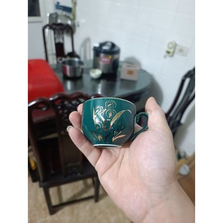 chén lẻ đĩa lẻ bộ ấm chén men xanh và trắng viền vàng