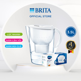 Combo bình lọc nước brita marella xl 3.5l kèm hộp 6 lõi lọc brita maxtra plus - trắng