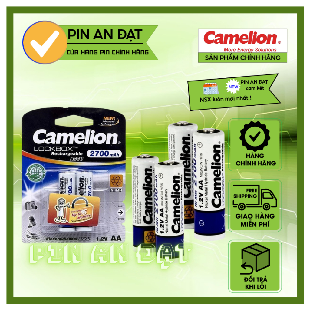 Pin sạc aa aaa camelion 2700,2500, 2300, 1100, d900 mah 1.2v (1 vỉ 2 viên)