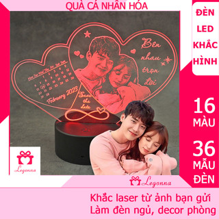 Quà Tặng Bạn Gái, Bạn Trai Ý Nghĩa Ngày Sinh Nhật, Kỷ Niệm, Đám Cưới - Đèn Led Khắc Ảnh Chân Dung - Mẫu Trái Tim 07