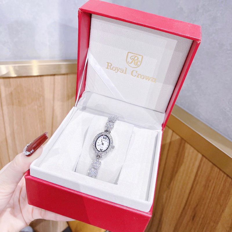 Đồng hồ nữ chính hãng Royal Crown 1516 mặt ovan đính đá dây thép không gỉ