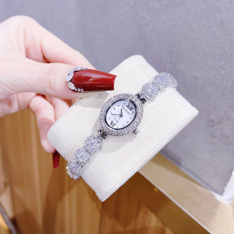 Đồng hồ nữ chính hãng Royal Crown 1516 mặt ovan đính đá dây thép không gỉ