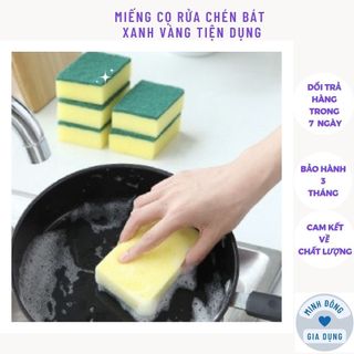 Miếng cọ rửa chén bát xanh vàng tiện dụng - Miếng bọt biển cọ rửa xoong nồi