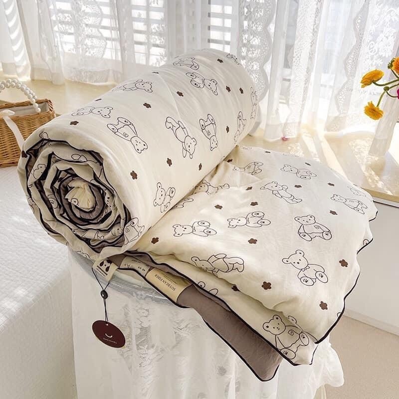 Chăn hè Cotton Đũi xơ Đậu Nành A BEDDING mềm mát, Chăn mền hè kích thước 2mx2m3 dùng 4 mùa quanh năm