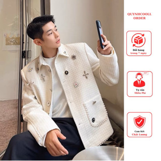 Order Áo Khoác dạ Tweed Cặp đôi Trâm cài Nam Nữ Phong Cách Hàn Quốc 2023 Có Ảnh Thật