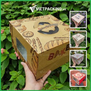 Hộp đựng bánh sinh nhật kèm đế, hộp bánh kem size 20 - 35 nhiều mẫu đẹp, gài chắc chắn, cứng cáp