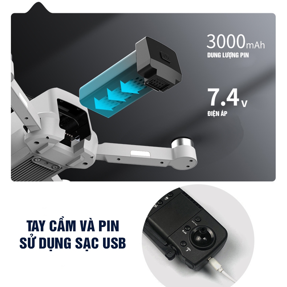 Flycam M218 Máy Bay Điều Khiển Từ Xa Camera Sắc Nét Gimbal Chống Rung 3 Trục Có GPS Tự Động Quay Về Bảo Hành 12T GAGAY