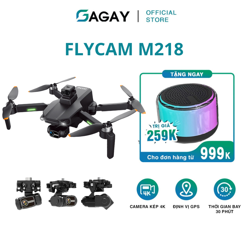 Flycam M218 Máy Bay Điều Khiển Từ Xa Camera Sắc Nét Gimbal Chống Rung 3 Trục Có GPS Tự Động Quay Về Bảo Hành 12T GAGAY