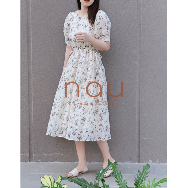 Đầm hoa in rút dây eo tuỳ ý