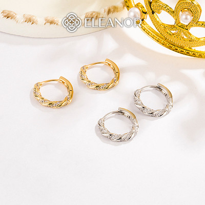 Bông tai nữ chuôi bạc 925 Eleanor Accessories dáng tròn viền xoắn đính đá phụ kiện trang sức 7255