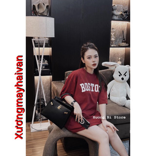 Hv - áo phông thụng nam nữ unisex màu đỏ chữ boston siêu đẹp