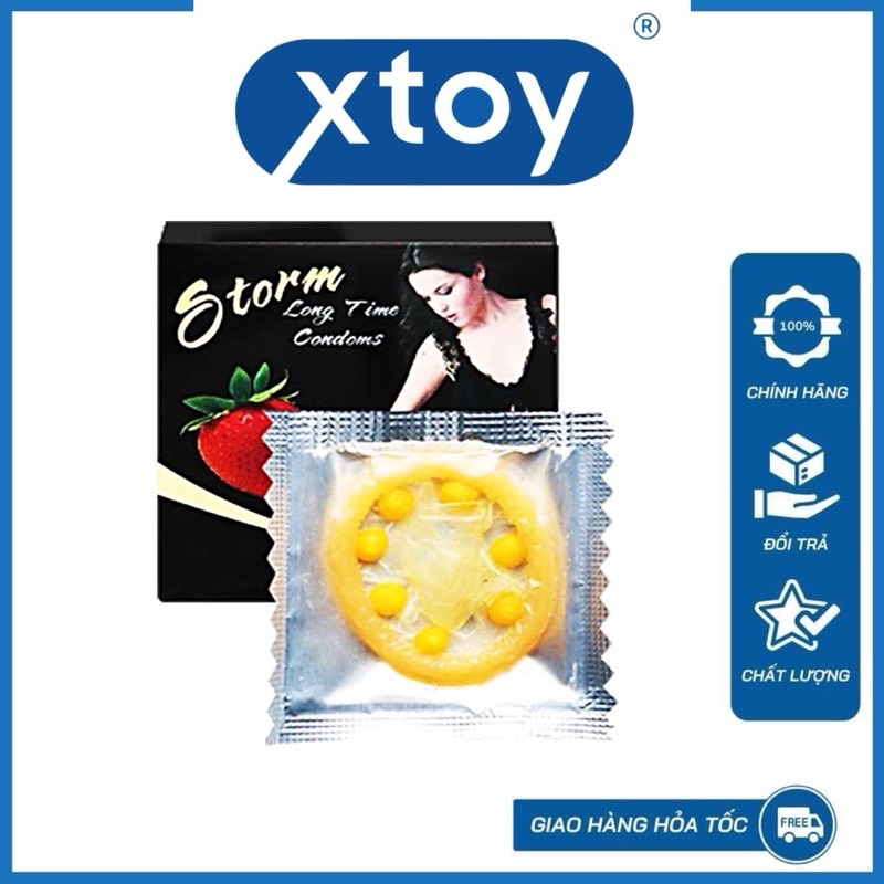 Bao cao su bi STORM, 7 viên bi, hương dâu rừng quyến rũ, tăng khoái cảm, kéo dài time