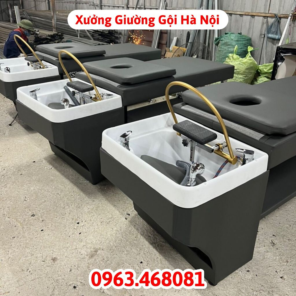 Giường gội đầu dưỡng sinh,  Giường gội đầu 2in1 bồn vuông màu đen khung sắt chắc chắn giá rẻ đẹp chuyên dùng trong spa