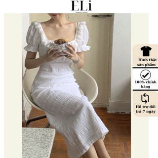 Đầm Cổ Vuông Xoè Dài Phối Ren ELi 2 Lớp