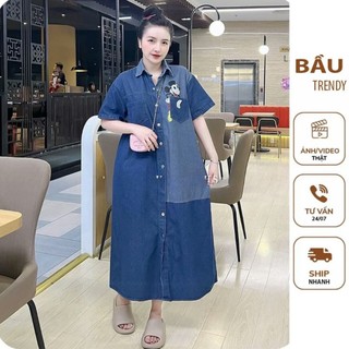 Váy bầu công sở Shopdambau-MA1006  Đầm bầu chất liệu vải bò sang chảnh đầm hè 2024