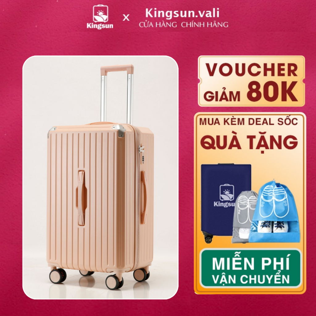 Vali du lịch Kingsun vali kéo dáng kiểu hộp size 24 KS-P37 nhựa ABS + PC cao cấp bo góc kim loại chống va đập