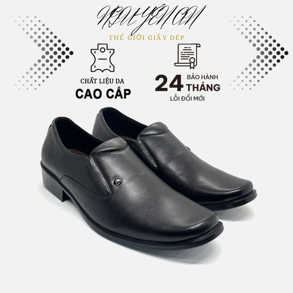 Giày tây nam D1108 mũi vuông cao 5cm, giầy công sở nam da cao cấp mềm mại đế cao su chống trơn khâu đế BH 12T