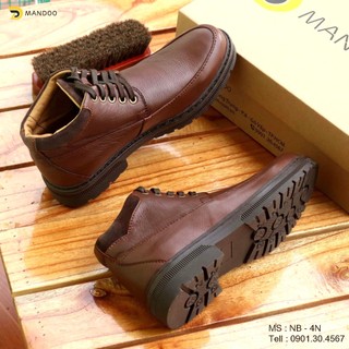 Giày boot nam cổ lửng tăng chiều cao mandoo da bò thật nb4 màu đen - nâu