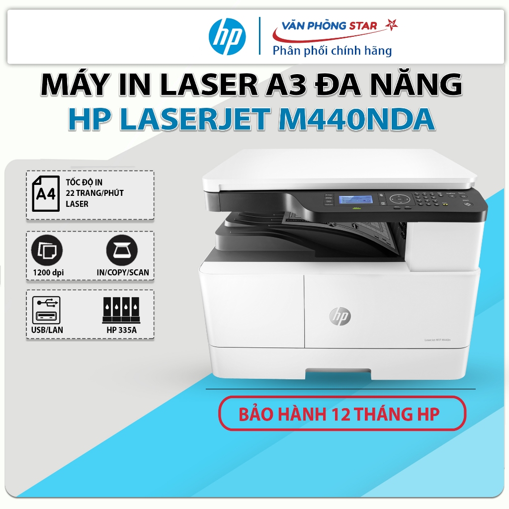 Máy in Laser A3 đa chức năng HP LaserJet M440NDA. Máy in đảo mặt A3, Scan, Photo, ADF - Chính hãng