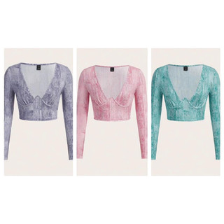 [ Hàng order shein] Áo thun tăm crop cổ xẻ sâu