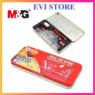 Bộ compa 7 sản phẩm supper hero m&g harl1304 / eke bộ compa chì gỗ mg 1304 hộp sắt