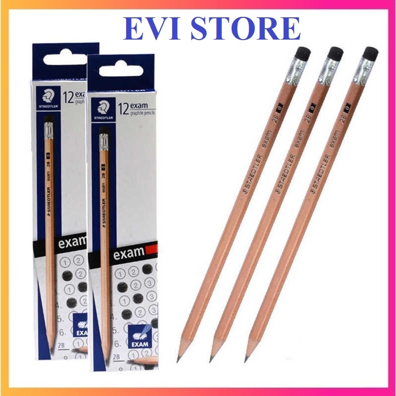 Hộp 12 bút chì thân mộc STAEDTLER EXAM 132 40 2B / Chì gỗ 2B có tẩy