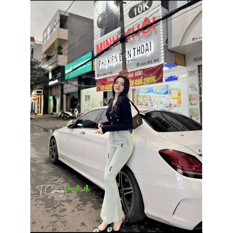 Quần jeans ống loe, quần jeans lưng cao hoạ tiết hot 2033 | BigBuy360 - bigbuy360.vn