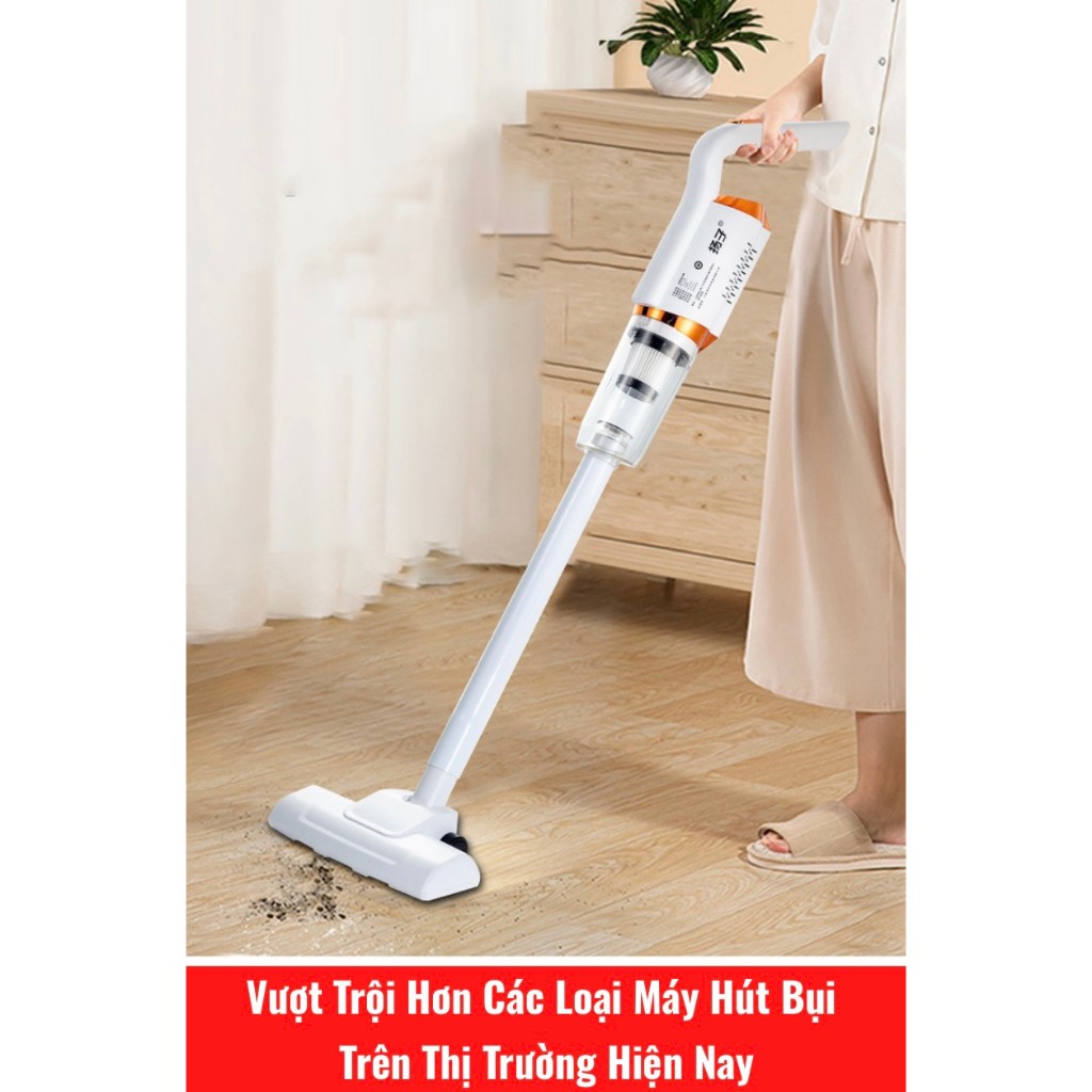 Cây Hút Bụi Lau Nhà Không Dây Pin Sạc Cao Cấp Tặng Kèm 4 Đầu Hút