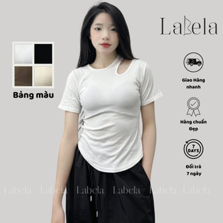 Áo thun cotton cộc tay khoét vai vạt bầu bigsize labela, áo hở vai cổ tròn bigsize 257