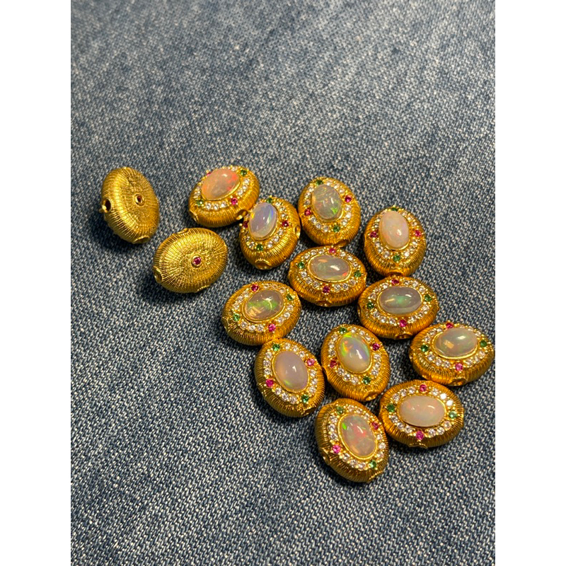 Charm bạc s925 mạ vàng,mặt đá opal