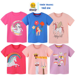 Áo thun tay ngắn bé gái mùa hè FAMBY áo cộc tay cotton họa tiết trẻ em ATBG04