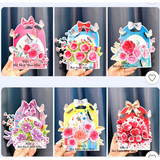 Thiệp hoa 3D hình giỏ ( 1 cái )- bóc dán mới nhất ngày 8/3