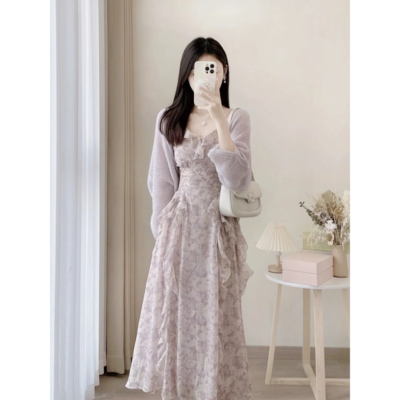 Váy Đầm Hai Dây Voan Hoa Nhí Dáng Dài Thắt Eo Phối Bèo Xinh Xắn Phong Cách Tiểu Thư, Đầm Maxi Đi Du Lịch Đi Biển | BigBuy360 - bigbuy360.vn