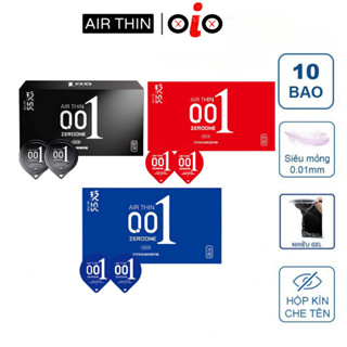 Bao cao su siêu mỏng 001 Jiu Yue Air Thin hương bạc hà nhiều gel bôi trơn kéo dài thời gian Hộp 10 BCS