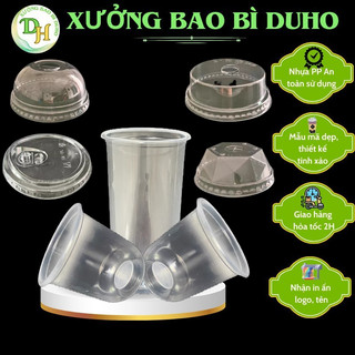 Combo 50 ly nhựa PP cao cấp trơn đáy bầu kèm nắp đựng trà sữa, cafe, sinh tố, Ly uống an toàn, tiện dụng