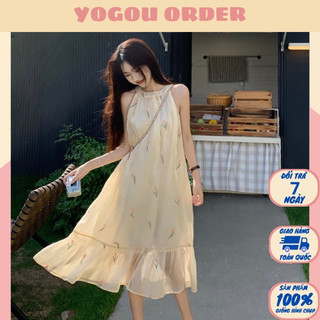 Váy đuôi cá Ulzzang chất liệu voan dáng xoè hai lớp có đính khuy sau cổ- Yogou Order