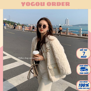 Áo khoác lông cừu phối cúc vàng tiểu thư sang chảnh hàng Taobao loại 1- Yogou Order