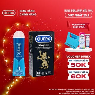 Bộ 1 hộp Durex Kingtex ôm sát (size 49mm, 12 bao/hộp) và 1 chai Gel bôi trơn Classic gốc nước 50ml