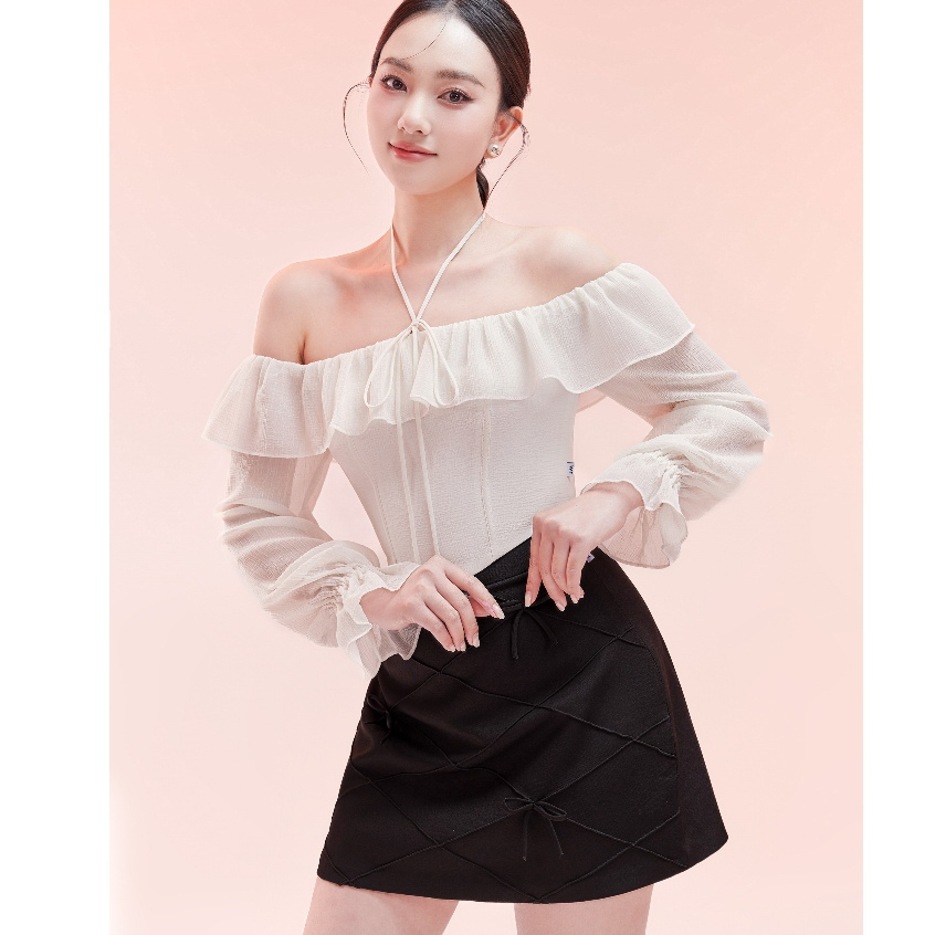 Chân váy chữ a thiết kế phối dây nơ 4S02.2401K, chân váy công sở cạp cao kiểu dáng chữ a có lót mỏng