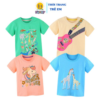 Áo phông cộc tay bé gái mùa hè FAMBY áo thun tay ngắn cotton họa tiết trẻ em ATBG05