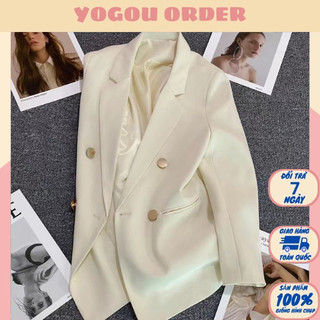 Áo Blazer Nữ tay dài thiết kế trơn khối cúc vàng, áo hai lớp có cầu vai- Yogou Order