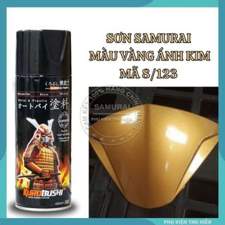 Sơn Xịt Samurai màu vàng ánh kim 8/123 chuyên dùng cho xe máy  chống cháy, chống rạn nứt, vòi xịt chống chảy