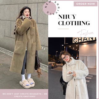 Áo lông dáng dài chất lông mịn hai màu nâu/ trắng NY18