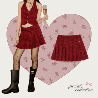 Chân váy dạ tweed cạp to xếp li NAKED by V - Winterberry Skirt